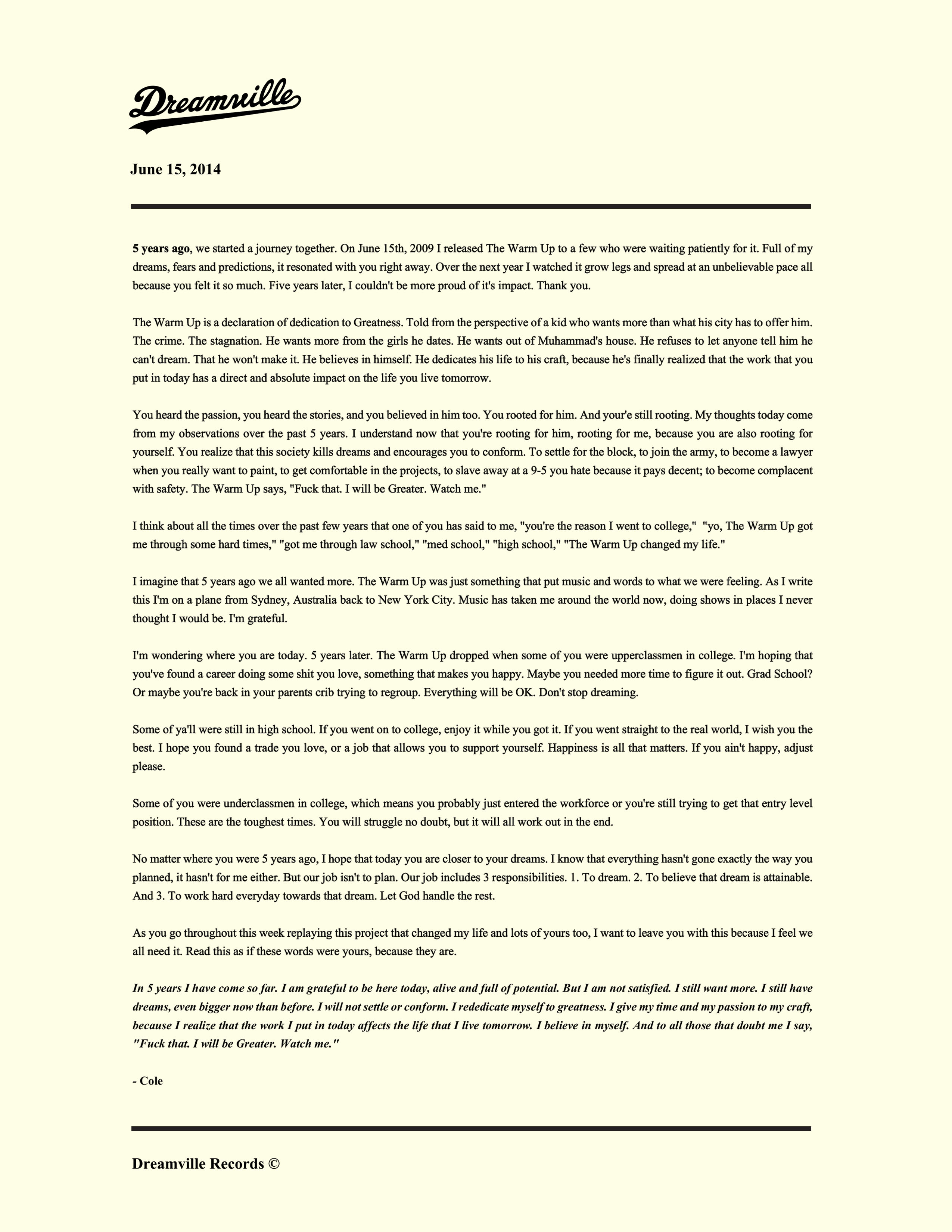 j up letter j cole writes heartfelt letter to his fans 5 year j up letter j cole writes heartfelt letter to his fans 5 year